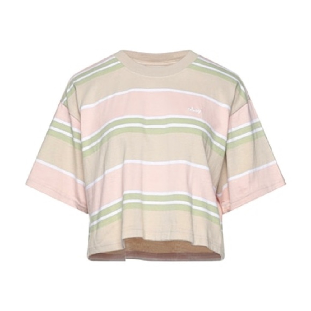 NWT obey cropped pink strip shirt